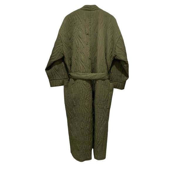 Calme Johnny Was Ava XXL Olive Green Quilted Robe Coat Lining Tie Waist Pockets - Picture 2 of 8